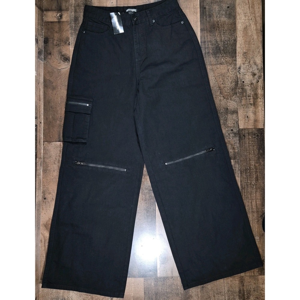Hot Topic Baggy Zipper Carpenter Cargo Pants Womens 7 Black Grunge Raver Skater